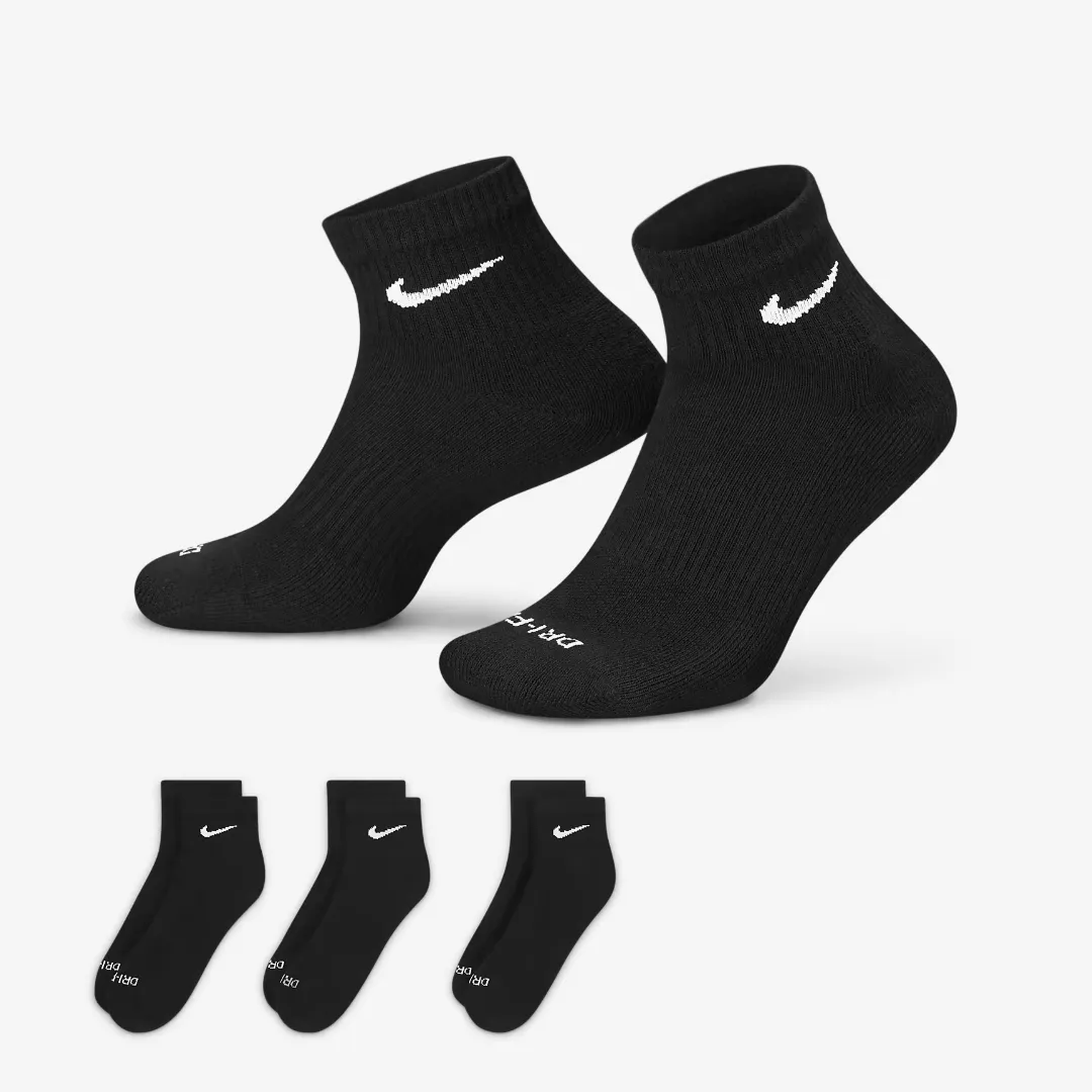 NIKE EVERYDAY PLUS CUSHIONED TRAINING ANKLE SOCKS BLACK (3 PAIRS)