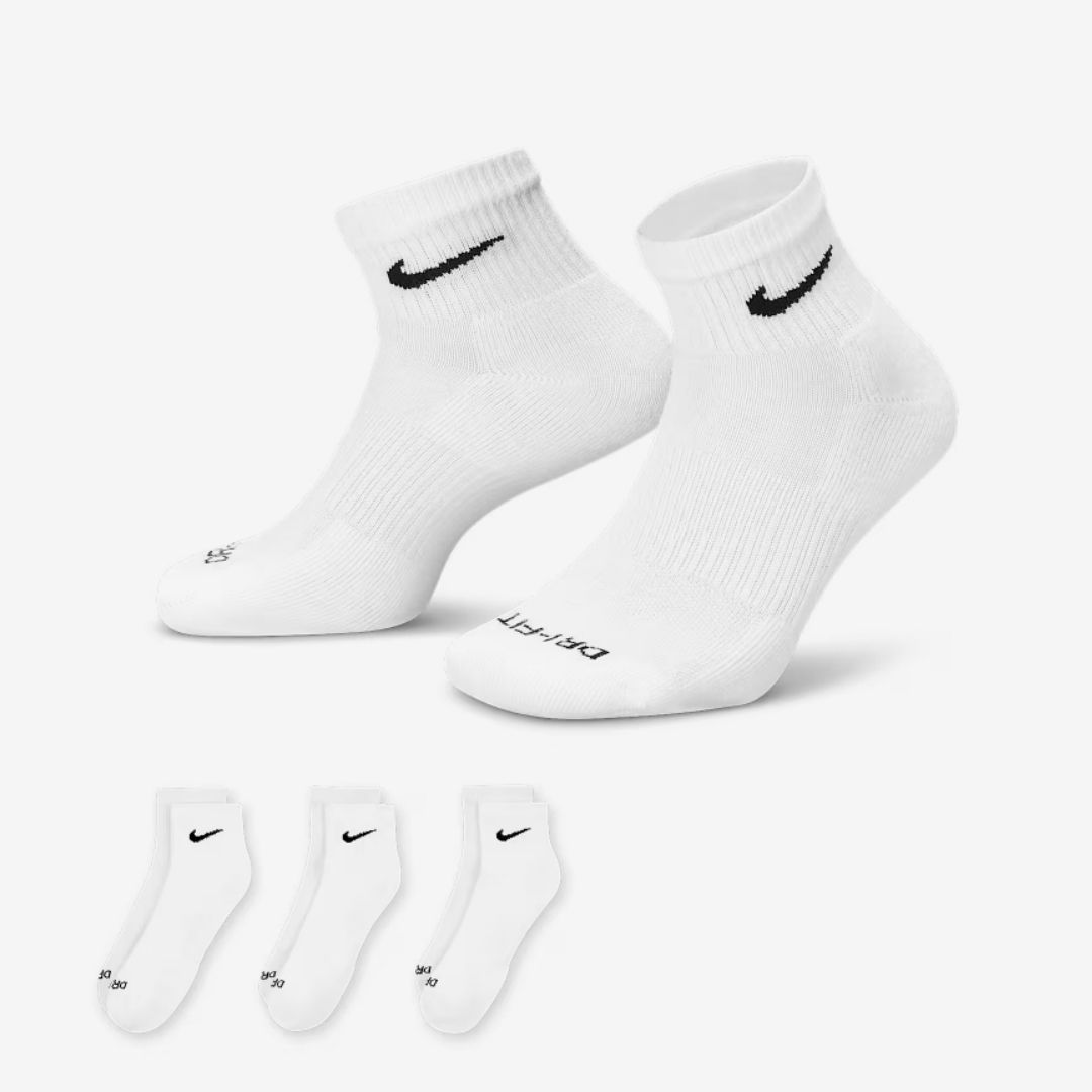 NIKE EVERYDAY PLUS CUSHIONED TRAINING ANKLE SOCKS WHITE (3 PAIRS)